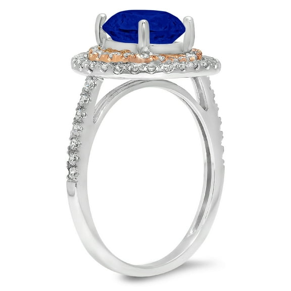 2.6 ct Round Cut Simulated Blue Sapphire Halo Engagement Ring for Women in 18K White/Rose Gold