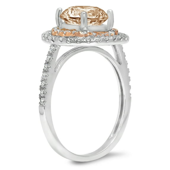 2.6 ct Round Cut Simulated Champagne Diamond Halo Engagement Ring for Women in 14K White/Rose Gold