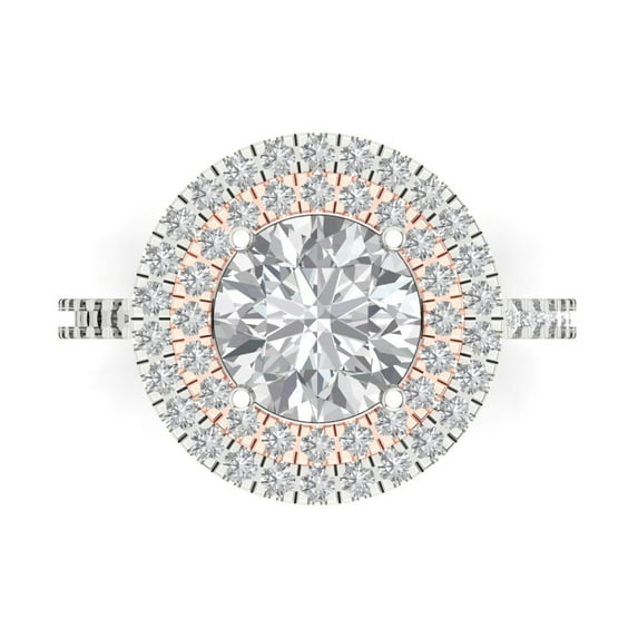 2.6 ct Round Cut Simulated Diamond Halo 18K White/Rose Gold Womens Engagement Ring