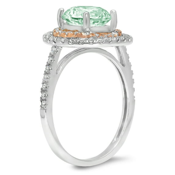 2.6 ct Round Cut Simulated Green Diamond Halo Engagement Ring for Women in 14K White/Rose Gold