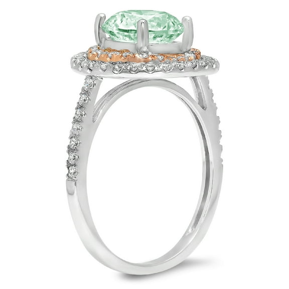 2.6 ct Round Cut Simulated Green Diamond Halo Engagement Ring for Women in 18K White/Rose Gold