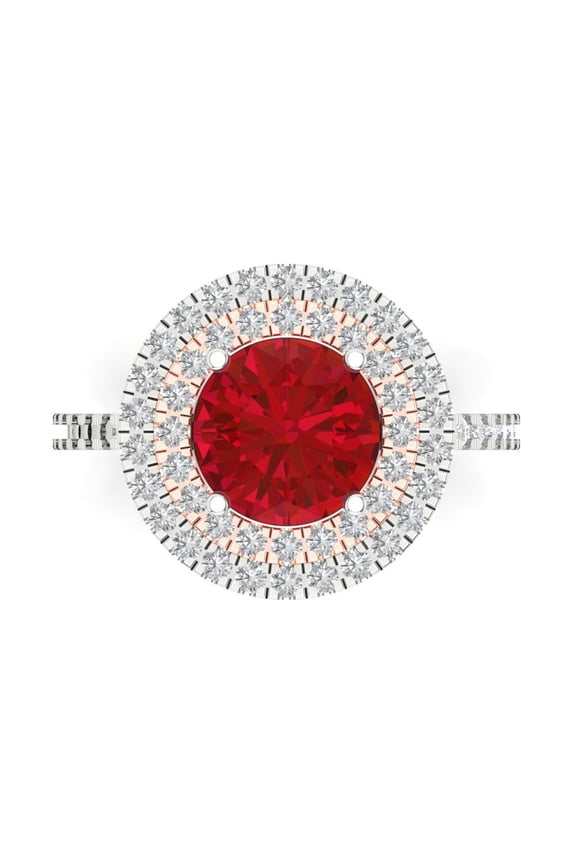 14K White/Rose Gold 2.6ct Ruby Halo Ring for Women
