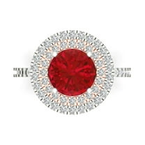 2.6 ct Round Cut Simulated Ruby with Simulated Diamond Halo Accents 18K White/Rose Gold Womens Engagement Ring