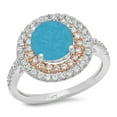 thumbnail image 1 of 2.6 ct Round Cut Simulated Turquoise with Simulated Diamond Halo Accents 18K White/Rose Gold Womens Engagement Ring, 1 of 5