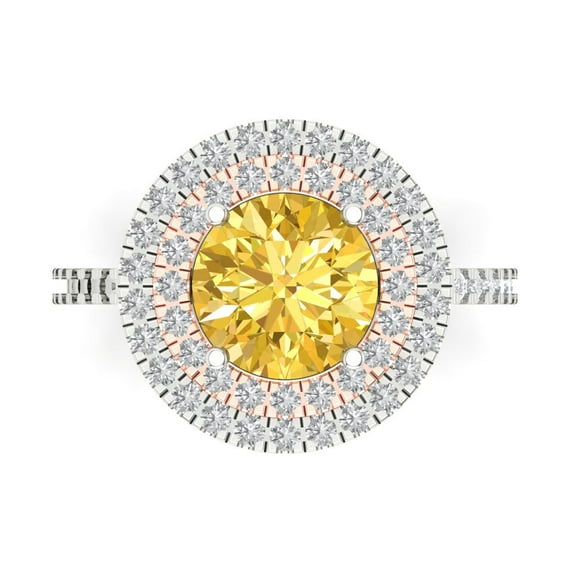 Clara Pucci 14K White/Rose Gold 2.6ct Yellow Halo Ring for Women