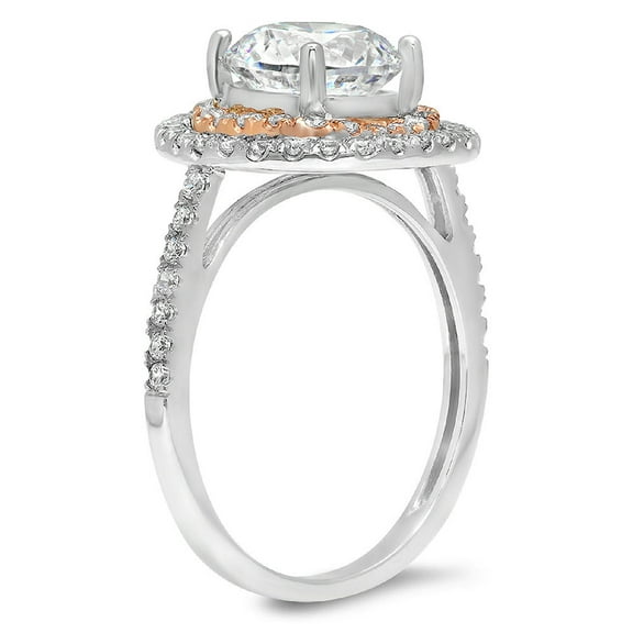2.6 ct Round Cut White Sapphire Halo Engagement Ring for Women in 18K White/Rose Gold