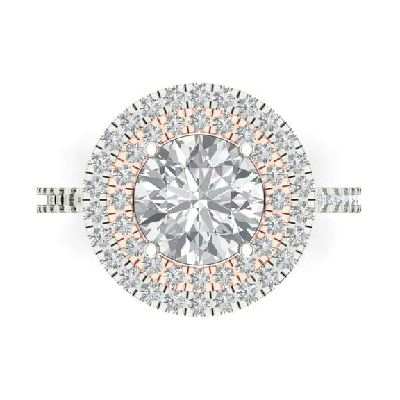 2.6 ctw with Simulated Diamond Halo Accents Anniversary Ring for Women | Round Cut White Sapphire | Hyperallergenic Solid 14K White/Rose Gold