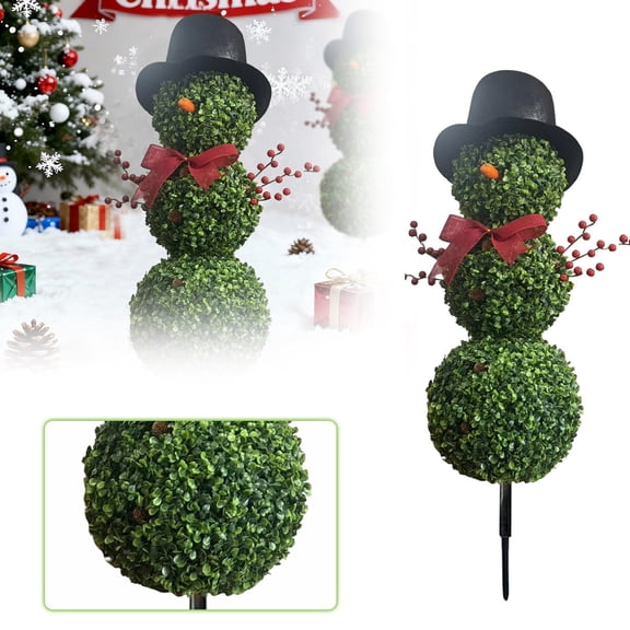 2.6 ft Artificial Christmas Snowman Topiary, Snowman Shaped Boxwood Tree in Pot with Red Bow and Hat, Indoor Outdoor Holiday Decor for Home and Porch