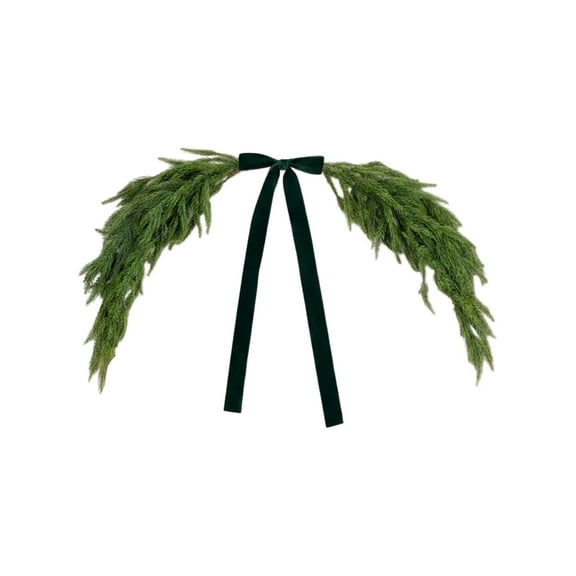2.6 ft Christmas Mirror Garland Artificial Norfolk Pine Swag for Mirror with Velvet Bow Faux Greenery Garlands Christmas Wreath for Xmas Home Door Mailbox Indoor Fireplace Decor(Dark Green)