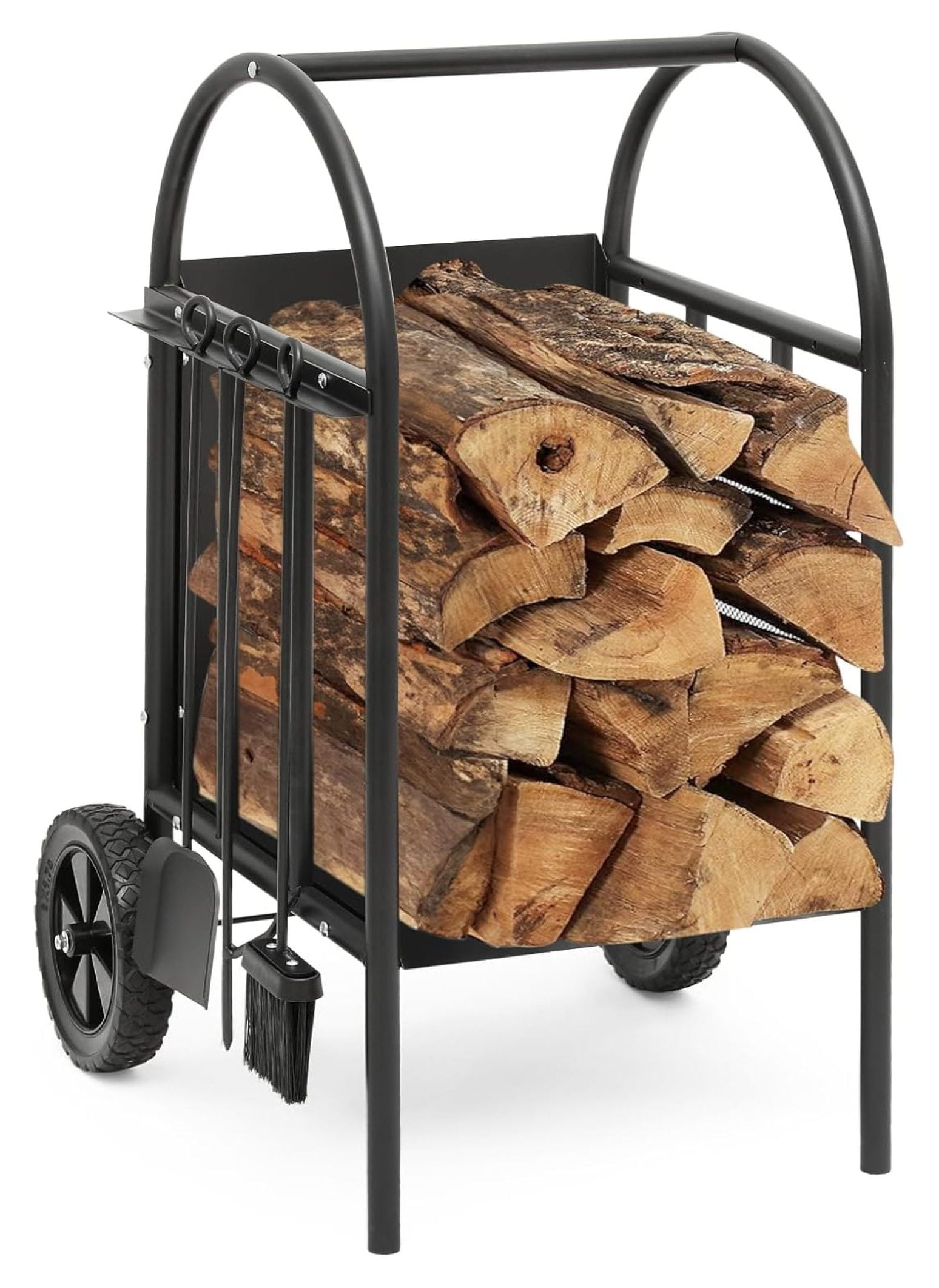 2.6 ft Firewood Rack with Tools Wheels, Indoor Outdoor Fire Wood