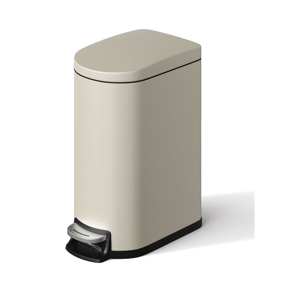 2.6 gal / 10 L Bathroom Trash Can with Lid, Slim Waterproof Garbage Can for Bedroom, Small Metal Step-on Trash Bin with Inner Bucket, Rear Handle, Soft Close Lid