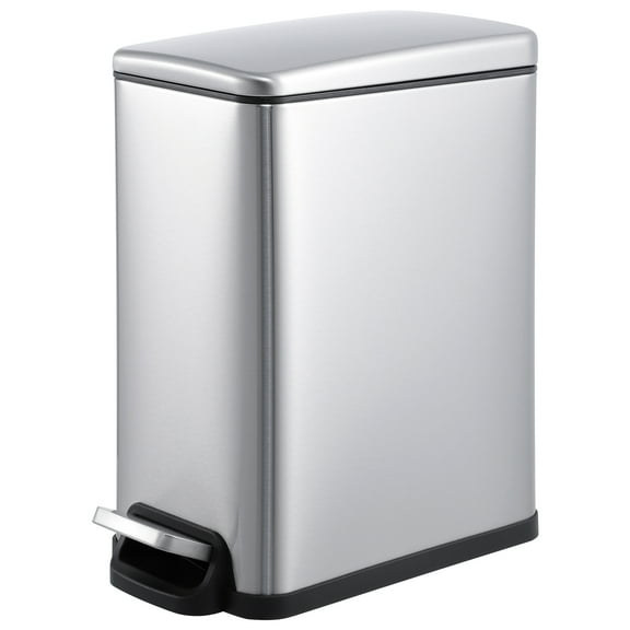 2.6 gal Trash Can, Step Garbage Can with Soft-Close Lid, Stainless Steel Recycling Bin with Removable Inner Bucket, 10 L Rectangle Waste Container for Kitchen, Bathroom, Office, Silver