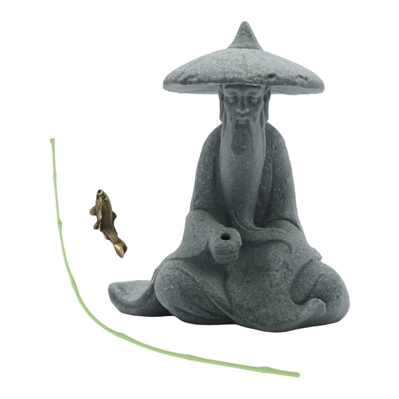 2.6 x 2.95 x 3.78 inches Jiang Taigong Fisherman Statue, Sand Stone ...