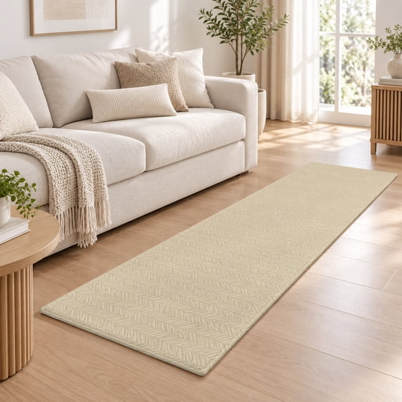 Beige Textured Runner Rug 2'6