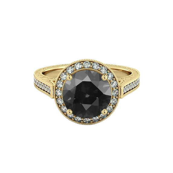2.60 CTW Black Diamond Ring 14K Yellow Gold Halo Filigree With Accents