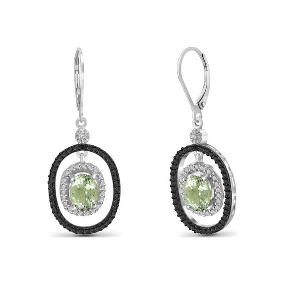 2.60 Carat Green Amethyst Gemstone and Accent White Diamond Earring