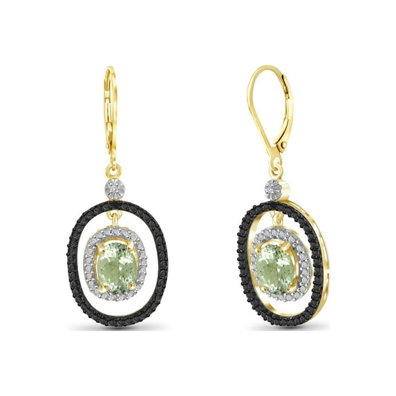 2.60 Carat Green Amethyst Gemstone and Accent White Diamond Earring