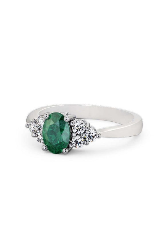 2.60 Ct Latest Design Oval Shape Real Emerald Gemstone Diamond Ring for Wedding 14K White Gold Size 11