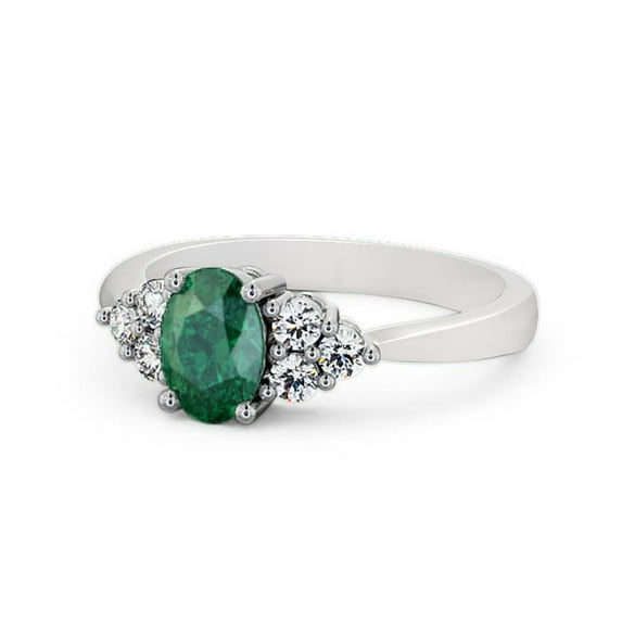 2.60 Ct Latest Design Oval Shape Real Emerald Gemstone Diamond Ring for Wedding 14K White Gold Size 7.5