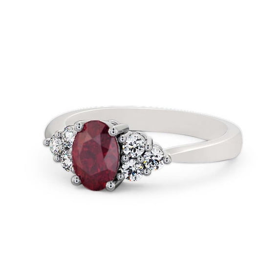 2.60 Ct Oval Cut Real Red Ruby Diamond Shiny Solitaire With Asscents Engagement Ring 14K White Gold Size 8.5