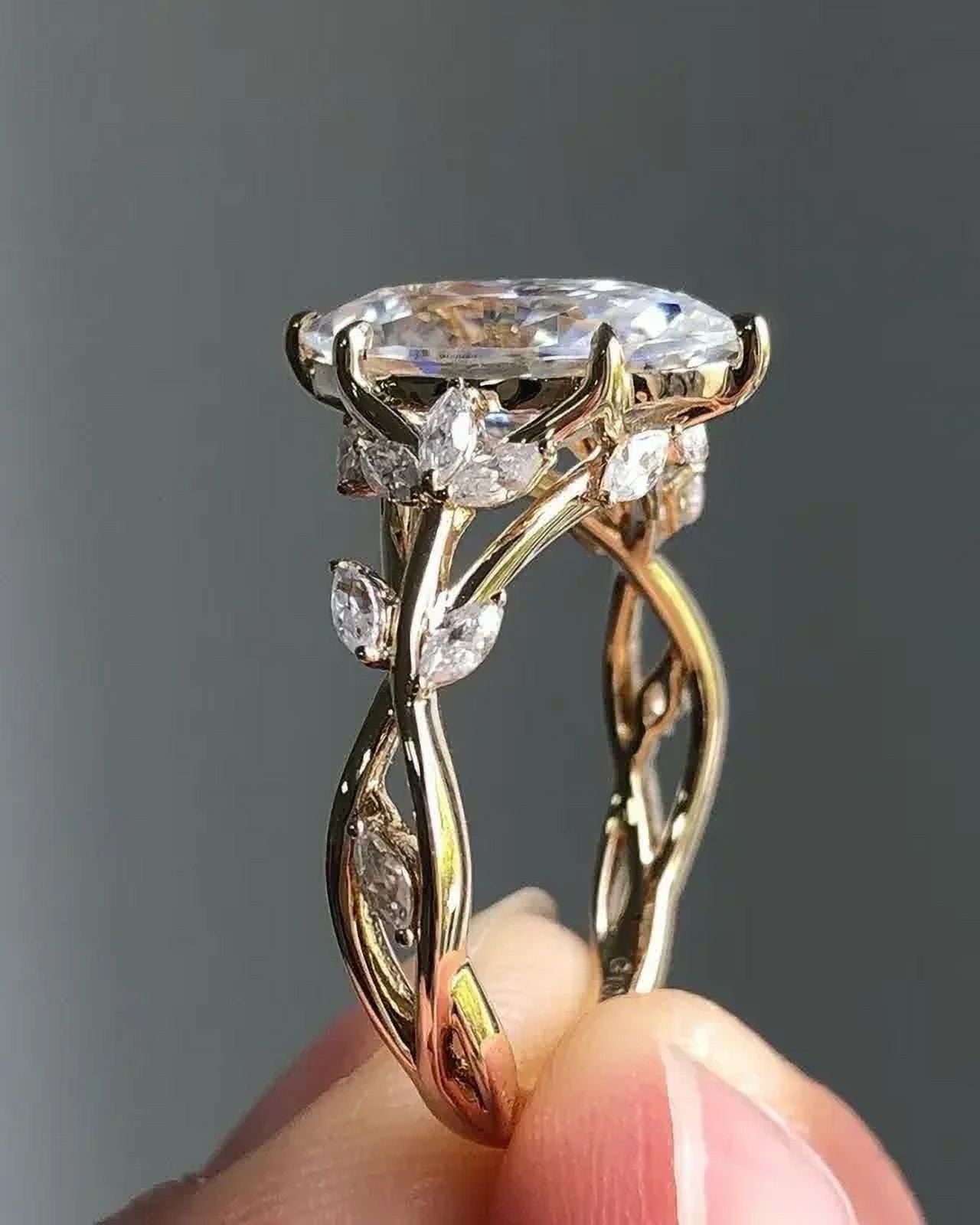 2.60 Carat Marquise Moissanite Floral Bridal Engagement Ring in 14K Yellow Gold