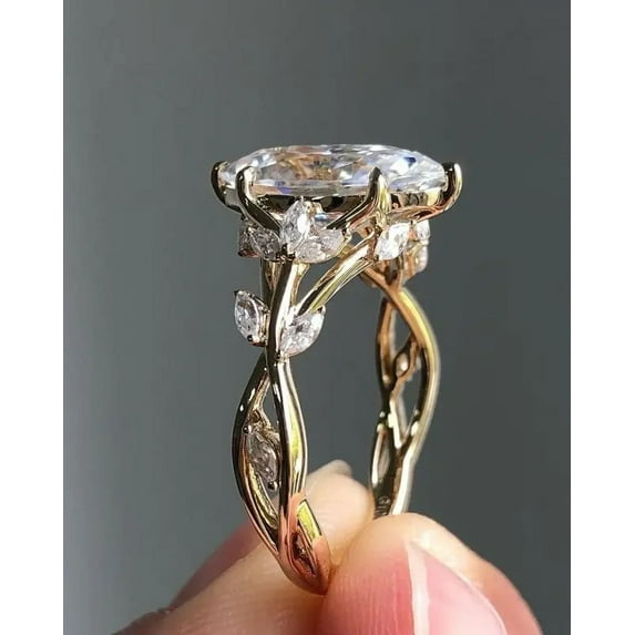 2.60 Carat Marquise Moissanite Floral Bridal Engagement Ring in 14K Yellow Gold