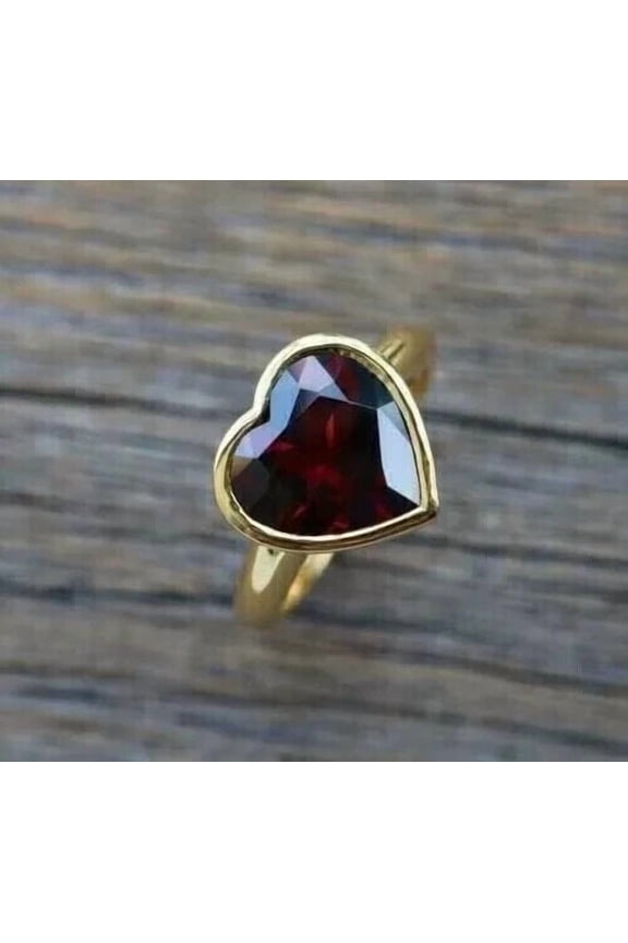 2.60Ct Heart Cut Lab-Created Red Garnet Engagement Ring 14K Yellow Gold Plated
