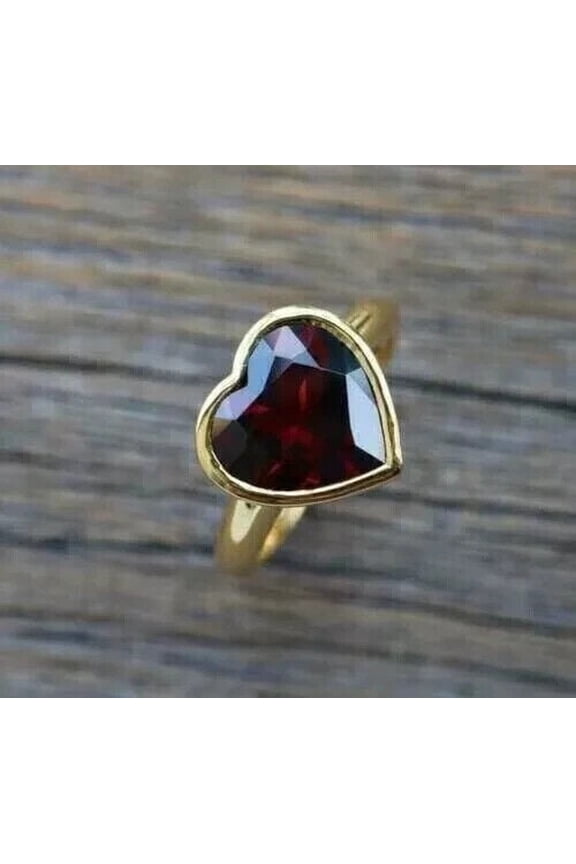 2.60Ct Heart Cut Lab-Created Red Garnet Engagement Ring 14K Yellow Gold Plated