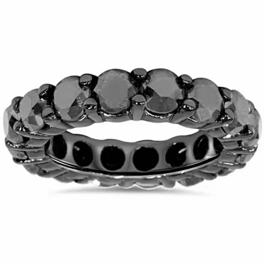 2.60ct Round Black Diamond Full Eternity Wedding Band Ring 14K Black Gold Plated 925 Silver