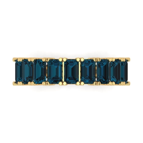 2.61 ct Brilliant Emerald Cut Natural London Blue Topaz 18K Yellow Gold Eternity Band SZ 6.75
