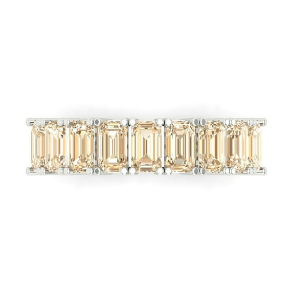 2.61 ct Brilliant Emerald Cut Natural Morganite 18K White Gold Eternity Band SZ 5.75
