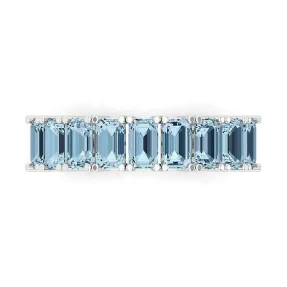 2.61 ct Brilliant Emerald Cut Simulated Blue Diamond 18K White Gold Eternity Band SZ 6.75