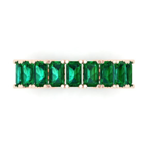 2.61 ct Brilliant Emerald Cut Simulated Emerald 14k Rose Gold Eternity Band SZ 4