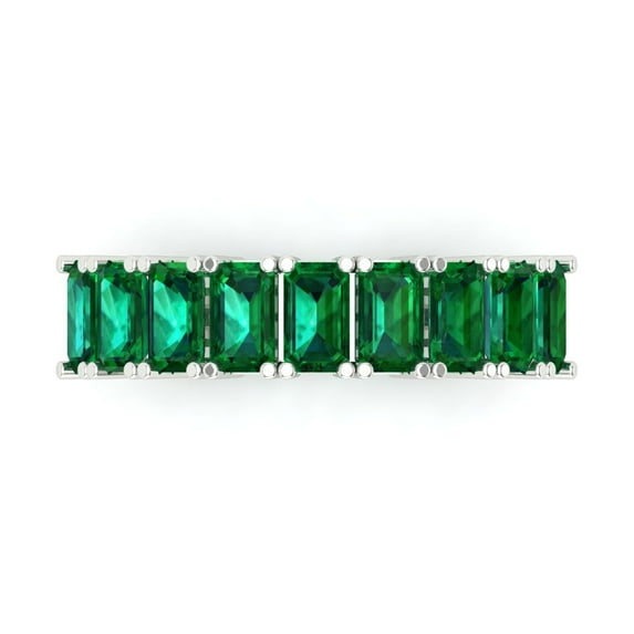 2.61 ct Brilliant Emerald Cut Simulated Emerald 14k White Gold Eternity Band SZ 8