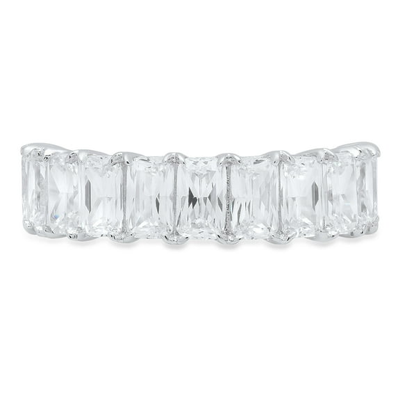 2.61 ct Brilliant Emerald Cut Synthetic White Sapphire 18K White Gold Eternity Band SZ 7.5