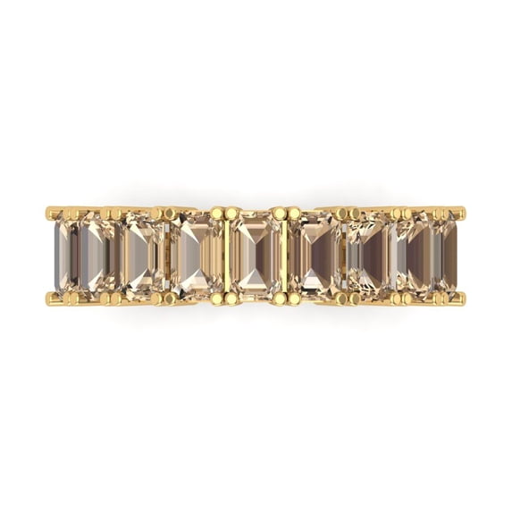 2.61 ct Brilliant Emerald Cut Synthetic Yellow Moissanite 14k Yellow Gold Eternity Band SZ 9.5