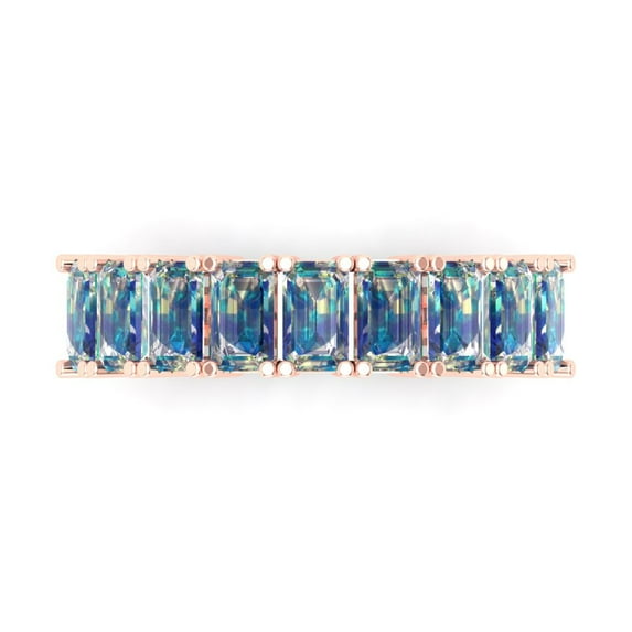 2.61 ctw Wedding Band for Women - 14K Rose Gold Blue Moissanite Stackable Eternity Ring