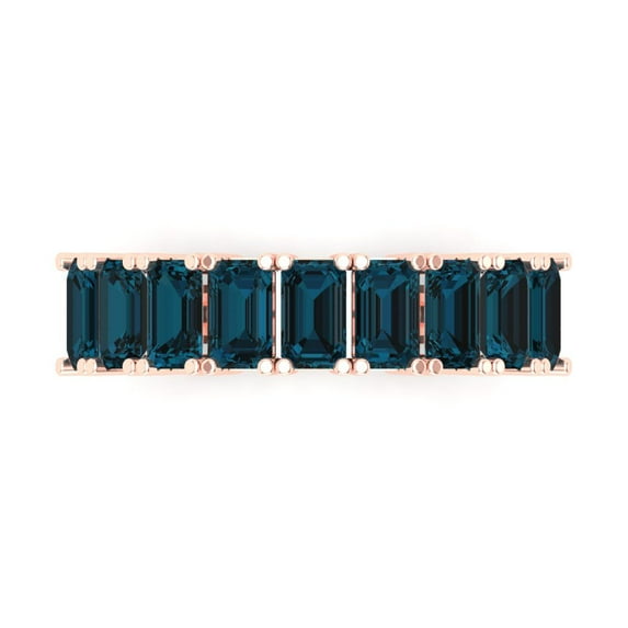 2.61 ctw Wedding Band for Women - 14K Rose Gold Natural London Blue Topaz Stackable Eternity Ring