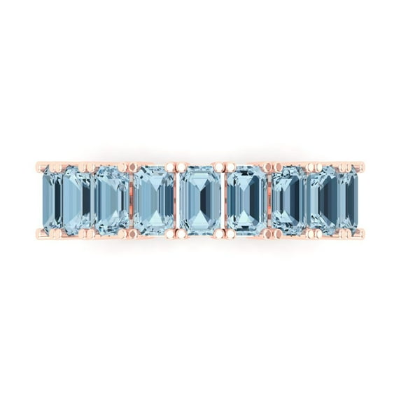 2.61 ctw Wedding Band for Women - 18K Rose Gold Simulated Blue Sapphire Stackable Eternity Ring