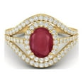 thumbnail image 1 of 2.62 Cts Oval Shape Solitaire Ruby Glass Filled Halo Three Layer 925 Sterling Silver Gold Vermeil Valentines Day Gifts Ring, 1 of 3