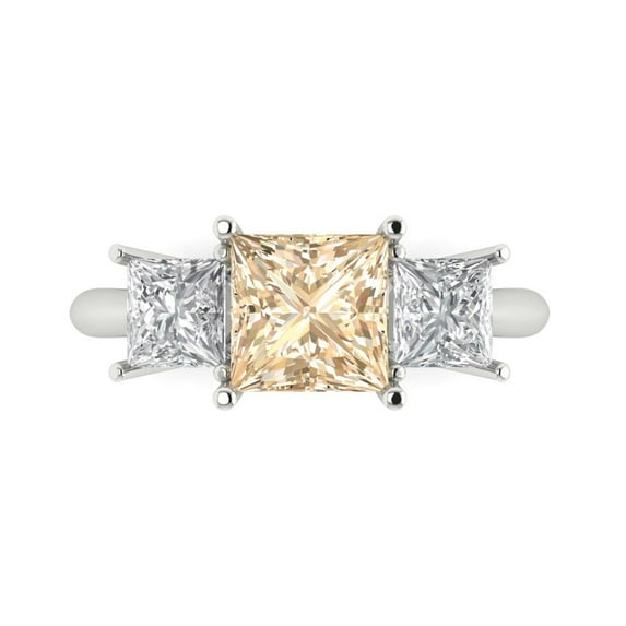 Three-Stone Engagement Ring for Women - 2.5ct Natural Morganite in 14K White Gold Promise Ring
