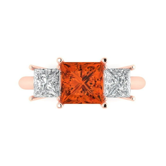 Three-Stone Engagement Ring for Women - 2.5ct Simulated Red Diamond in 14K Rose Gold Promise Ring