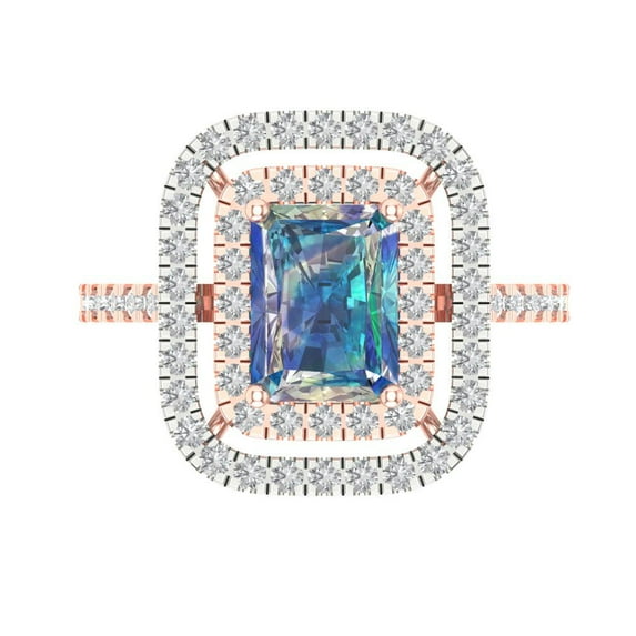 Clara Pucci 14K Rose/White Gold 2.62ct BlueMoissanite Halo Ring for Women