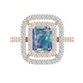 thumbnail image 1 of 2.62 ct Emerald Cut Blue Moissanite with Simulated Diamond Halo Accents 14K Rose/White Gold Womens Engagement Ring, 1 of 5