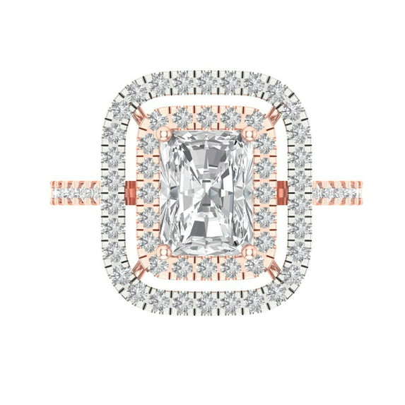 Clara Pucci 14K Rose/White Gold Solid Gold Moissanite Halo Anniversary Ring for Women - 2.62 cttw Emerald Cut