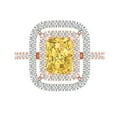 thumbnail image 1 of 2.62 ctw with Simulated Diamond Halo Accents Anniversary Ring for Women | Emerald Cut Natural Citrine | Hyperallergenic Solid 14K Rose/White Gold, 1 of 5