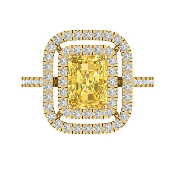 2.62 ctw with Simulated Diamond Halo Accents Anniversary Ring for Women | Emerald Cut Natural Citrine | Hyperallergenic Solid 14K Yellow Gold