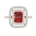 thumbnail image 1 of 2.62 ctw with Simulated Diamond Halo Accents Anniversary Ring for Women | Emerald Cut Natural Garnet | Hyperallergenic Solid 14K Rose/White Gold, 1 of 5