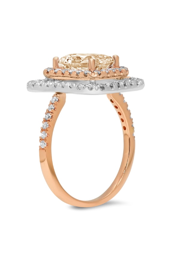 2.62 ct Emerald Cut Natural Morganite Halo Engagement Ring for Women in 18K Rose/White Gold