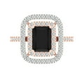 thumbnail image 1 of 2.62 ctw with Simulated Diamond Halo Accents Anniversary Ring for Women | Emerald Cut Natural Onyx | Hyperallergenic Solid 14K Rose/White Gold, 1 of 5